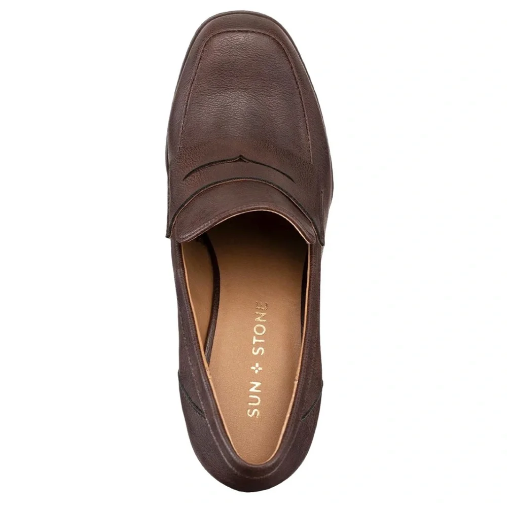 Sun + Stone Wedge Heel Women’s Faux Leather Jetta Slip On Loafer Brown Size 9
